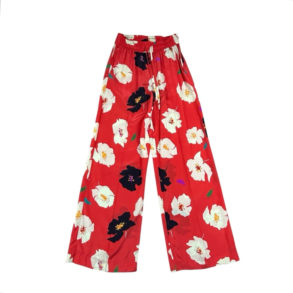 Tucker Red Floral Wide Leg Silk Pants - Picture 7 of 16